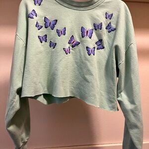 Green Butterfly Embroidered Sweatshirt